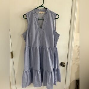 52 Seven  Blue and White Striped Tiered Ruffle Dress